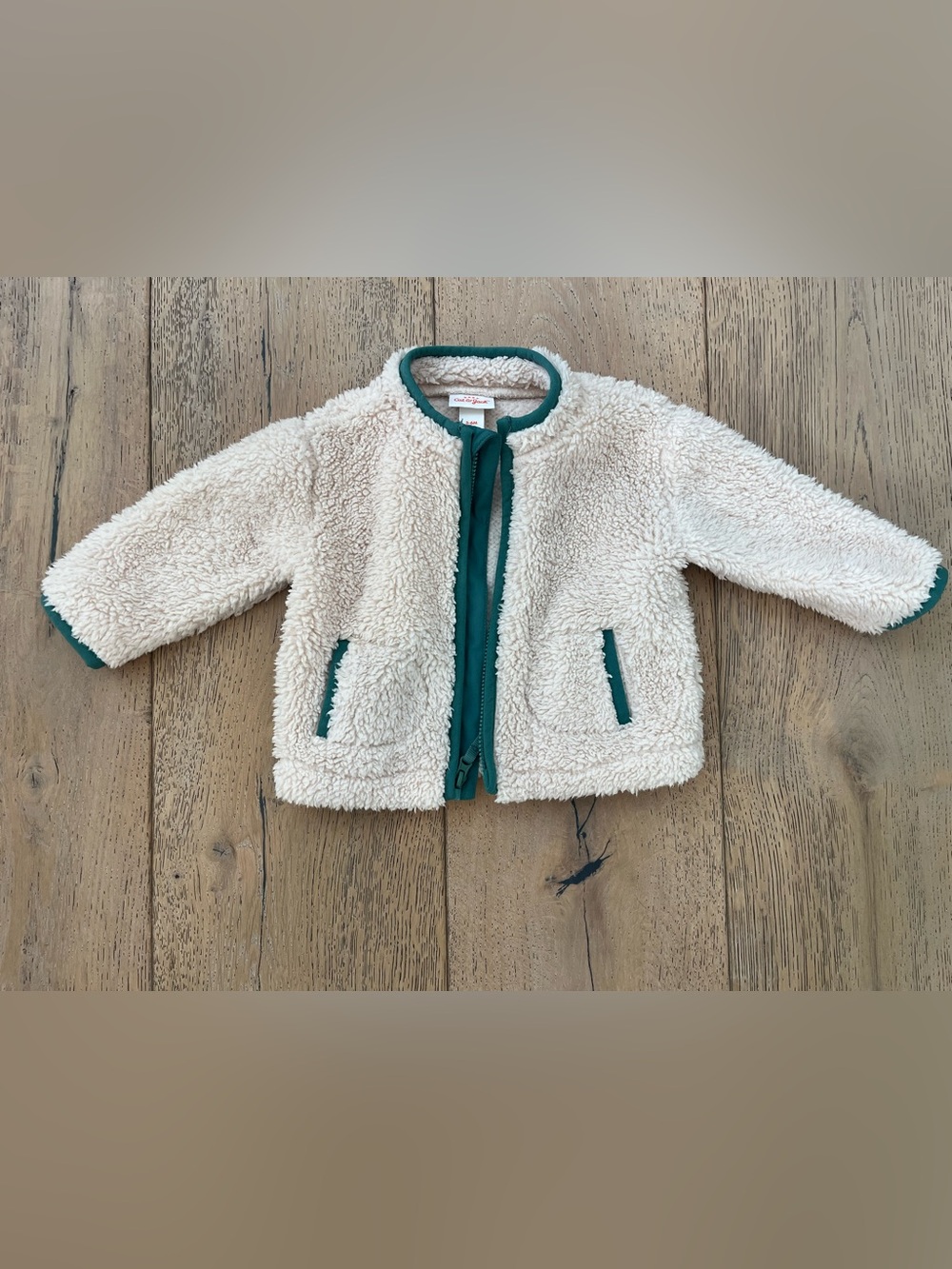 Cat & Jack Baby Boy Girl Sherpa Zip Jacket Coat Cream Green 3-6 months - Picture 4 of 4
